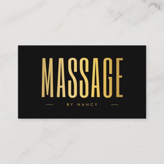 Minimalistischer Black & Gold Massage Therapeut Visitenkarte (Vorderseite)