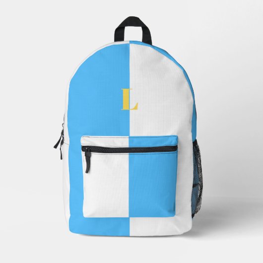 Minimalistischer blau-weißer Rucksack mit individu (Vorderseite)