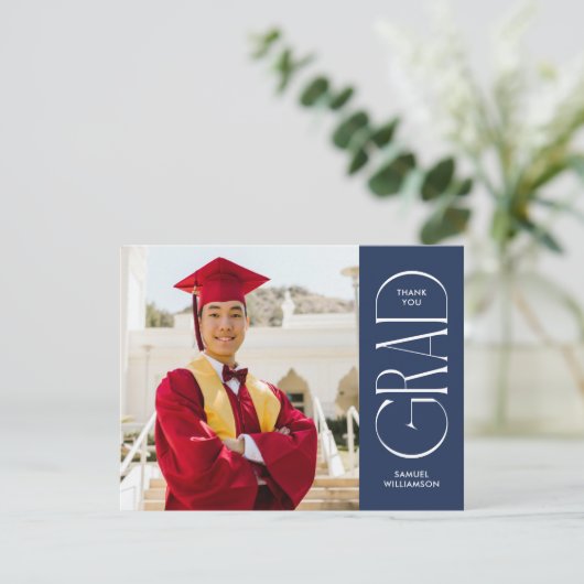 Minimalistischer blauer Abschluss für doppelseitig Dankeskarte (Stehend Vorderseite)