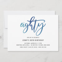 Minimalistischer Blauer Film 80. Geburtstag Einlad