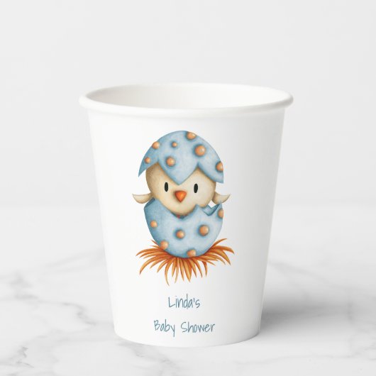 Minimalistischer blauer Junge Vogel schlüpft Baby Pappbecher (Vorderseite)