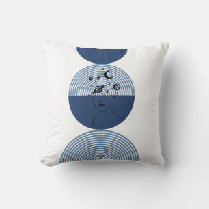 Minimalistischer blauer Kreis und weibliches Gesic Kissen