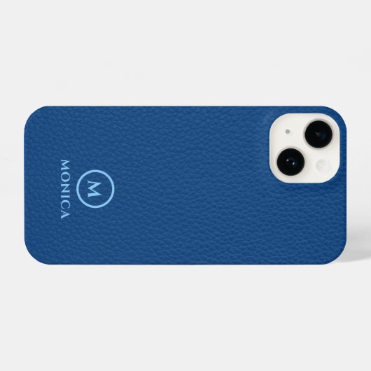 Minimalistischer blauer Ledertext Benutzerdefinier iPhone Hülle (Rückseite (Horizontal))