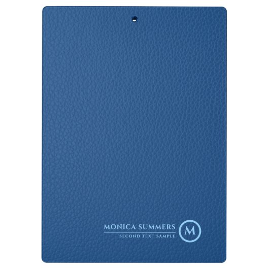 Minimalistischer blauer Ledertext mit benutzerdefi Klemmbrett (Rückseite)