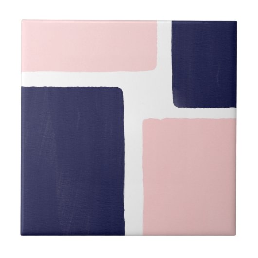 Minimalistischer Blauer Navy Blush-Farbblock Fliese (Vorderseite)