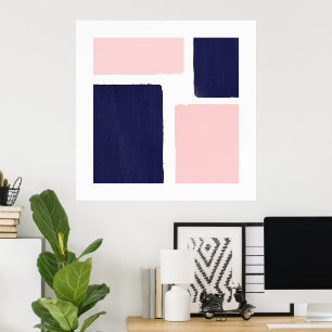 Minimalistischer Blauer Navy Blush-Farbblock Poster
