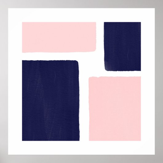 Minimalistischer Blauer Navy Blush-Farbblock Poster (Vorne)