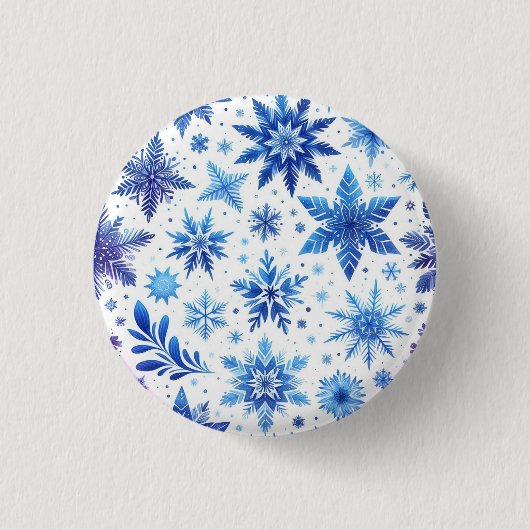 Minimalistischer blauer Snowflake-Magnet Button (Vorderseite)