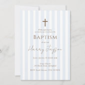 Minimalistischer Blauer Streifen Taufe Einladung (Vorderseite)