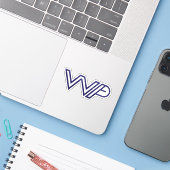 Minimalistischer blauer WP-Brief Aufkleber (Laptop mit iPhone)