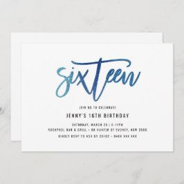 Minimalistischer Blaustreifen am 16. Geburtstag Ei Einladung