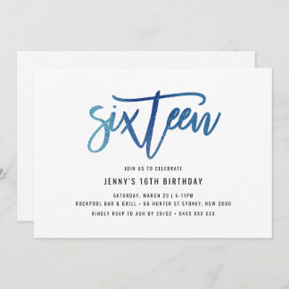 Minimalistischer Blaustreifen am 16. Geburtstag Ei Einladung