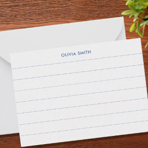 Minimalistischer Blue Modern Monogram Ruled Index Mitteilungskarte