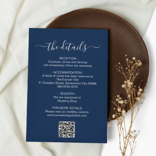 Minimalistischer Blue QR Code Hochzeitdetails Begleitkarte