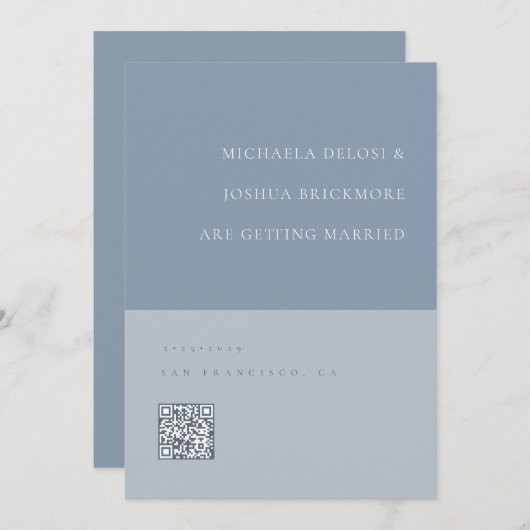 Minimalistischer Blue QR-Code Save the Date (Vorne/Hinten)