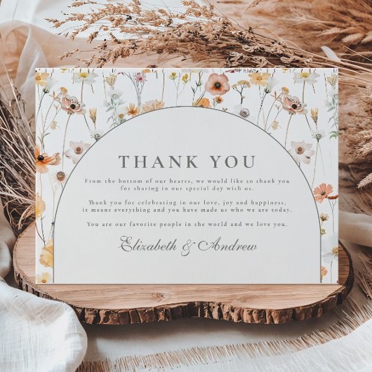 Minimalistischer Blumenbogen-Hochzeit Dankeskarte