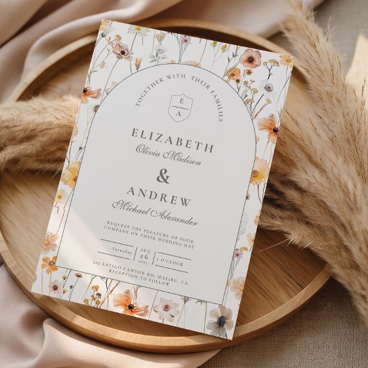 Minimalistischer Blumenbogen-Hochzeit Einladung