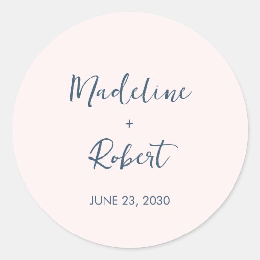 Minimalistischer Blush Pink Blue Wedding Umschlag  Runder Aufkleber (Vorderseite)