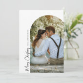 Minimalistischer Bogen Schwarz-weißes Foto Weihnac Einladung (Stehend Vorderseite)