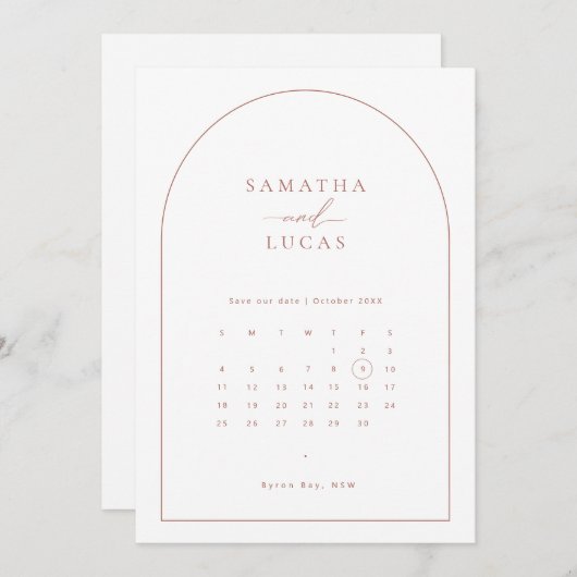 Minimalistischer Bogenkalender Save the Date Einla Einladung (Vorne/Hinten)