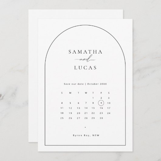 Minimalistischer Bogenkalender Save the Date Einla Einladung (Vorne/Hinten)