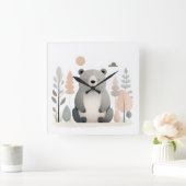 Minimalistischer Boho Bärenholz Niedliches Kinderz Quadratische Wanduhr (Zuhause)