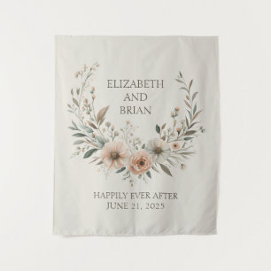 Minimalistischer Boho-Blumen in Elfenbein und Rosé Wandteppich