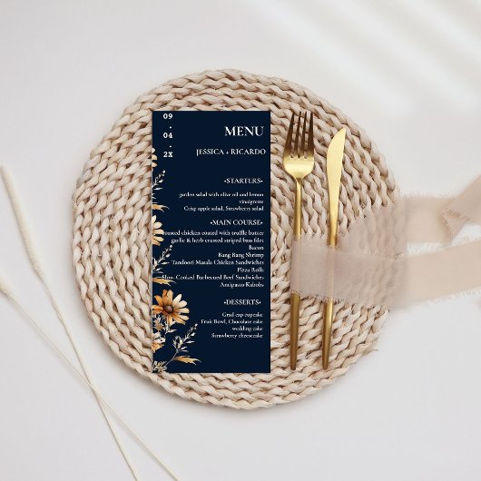 Minimalistischer Boho Chic Wildblume Hochzeitstisc Menükarte