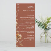Minimalistischer Boho Chic Wildblume Hochzeitstisc Menükarte (Stehend Vorderseite)