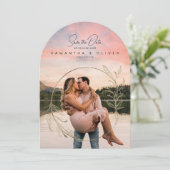 Minimalistischer Boho-Foto-Save-the-Date Einladung (Stehend Vorderseite)