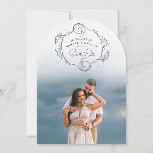 Minimalistischer Boho-Foto-Save-the-Date Einladung (Vorderseite)