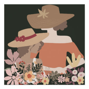 Minimalistischer Boho-Frauen mit Hüten Wandkunst Poster