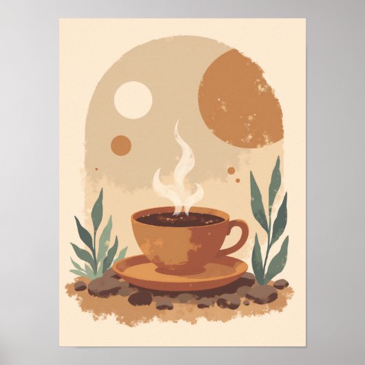 Minimalistischer Boho Kaffee Cup Abstrakt Kitchenw Poster (Vorne)