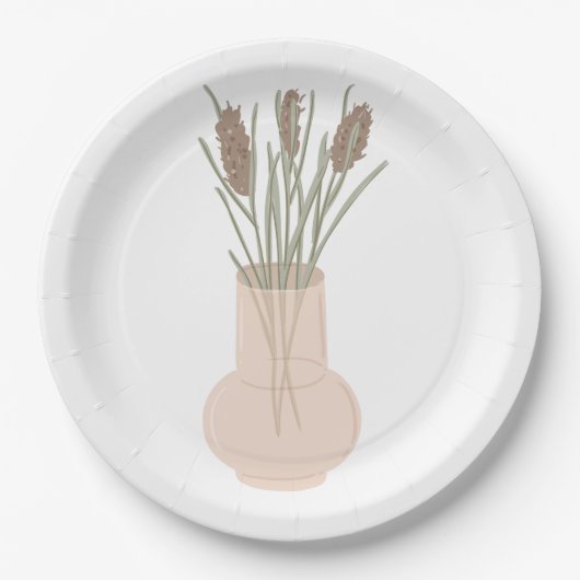 Minimalistischer Boho-Lavendel in Glasvase Pappteller (Vorderseite)