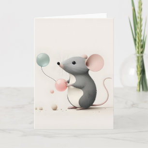 Minimalistischer Boho-Maus-mit-Luftballons-Grußkar Karte
