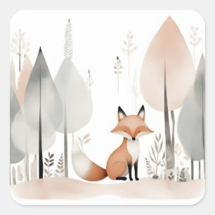 Minimalistischer Boho Niedlich Fox im Wald Quadratischer Aufkleber