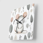 Minimalistischer Boho Niedlich Mouse Leaf Kinderzi Quadratische Wanduhr (Winkel)