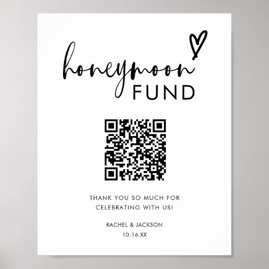 Minimalistischer Boho Qr Code Honeymoon Fund Poster (Vorne)