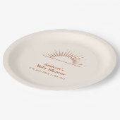 Minimalistischer Boho-Ray mit Sonnenschein-Babydus Pappteller (Schrägansicht)