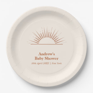 Minimalistischer Boho-Ray mit Sonnenschein-Babydus Pappteller