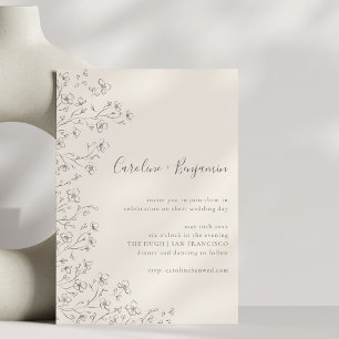 Minimalistischer Boho-Schwarz-Creme-Blumenkunst-Ho Einladung