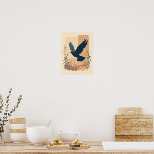 Minimalistischer Boho Soaring Bird Abstrakte Mauer Poster (Küche)