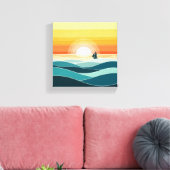 "Minimalistischer Boho Sunrise Ocean Mauer - Golde Leinwanddruck (Insitu (Wohnzimmer))
