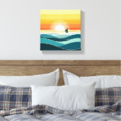 "Minimalistischer Boho Sunrise Ocean Mauer - Golde Leinwanddruck (Insitu (Schlafzimmer))