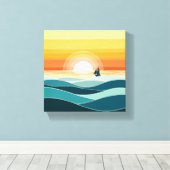 "Minimalistischer Boho Sunrise Ocean Mauer - Golde Leinwanddruck (Insitu (Holzboden))