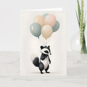 Minimalistischer Boho Süßer Stinktier mit Ballons  Karte