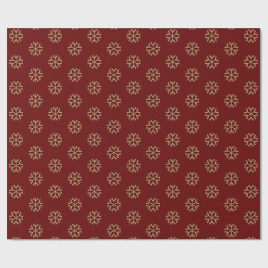 Minimalistischer Bordeaux Goldschneeflocken Weihna Geschenkpapier (Flach)