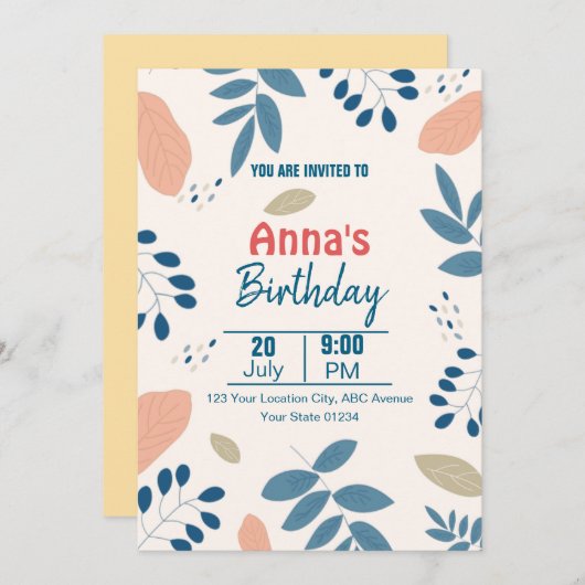 Minimalistischer botanischer Elegant Einladung (Vorne/Hinten)