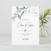 Minimalistischer botanischer Eukalyptus Simple Wed Einladung (Stehend Vorderseite)