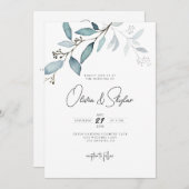 Minimalistischer botanischer Eukalyptus Simple Wed Einladung (Vorne/Hinten)